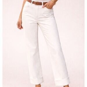 Lafayette 148 New York White Wide Leg Dress‎ Pants Cuffed Career Womens Size 4